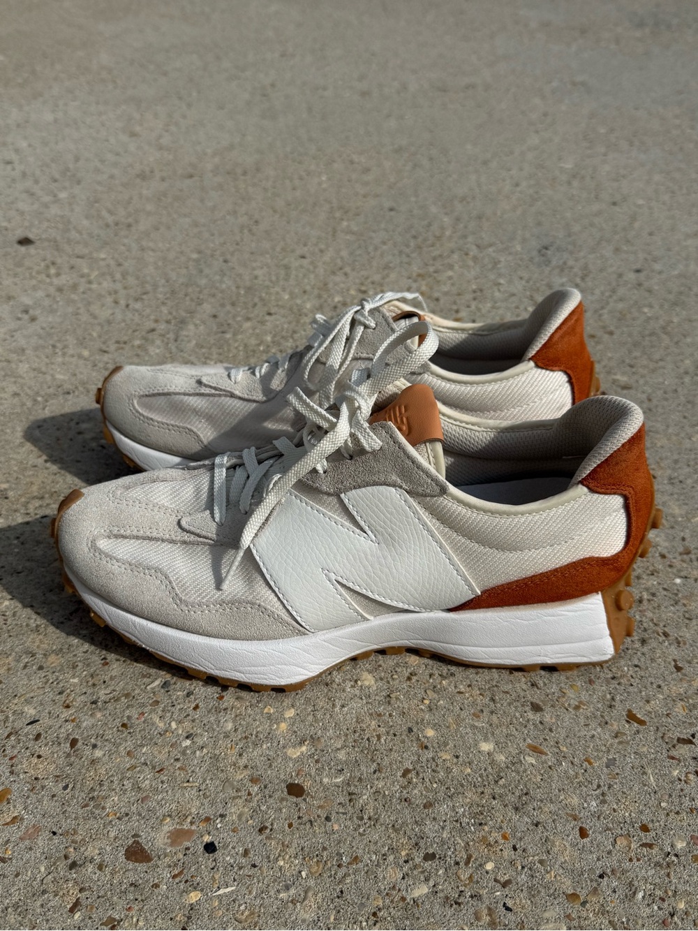 New Balance Beige White and Rust Athletic Sneakers